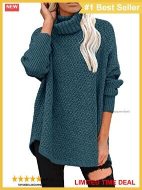 Oversized Turtleneck Long Sleeve Knit Tunic Sweater Pullover